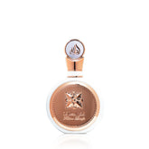 Lattafa Fakhar Women perfume round bottle with rose gold decorative cap and label